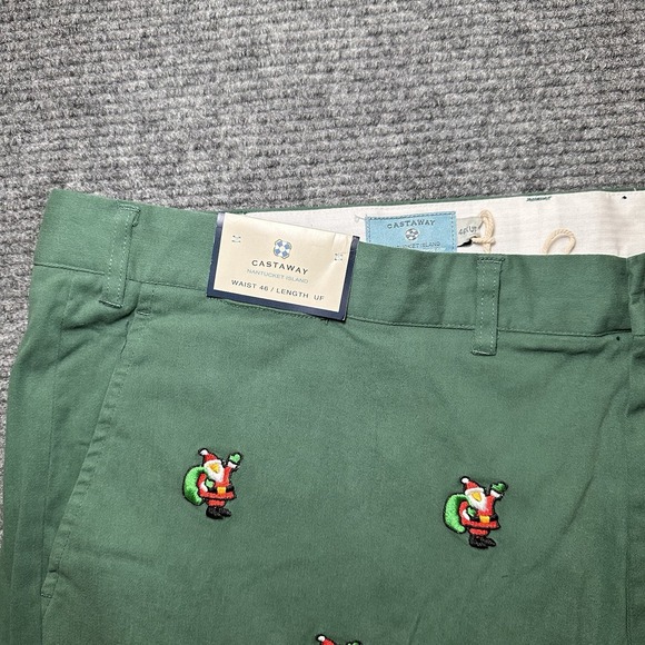 Castaway Nantucket Hunter Green Harbor Pants Men's 46xUF Santa embroidered - Picture 2 of 10